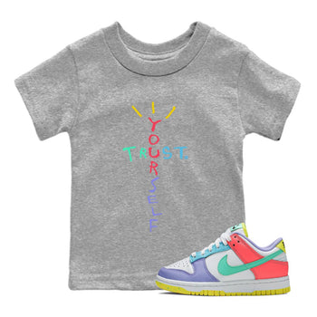 Dunk Easter Candy Trust Yourself Baby and Kids Sneaker Tees Holiday Easter T-Shirt Kids Sneaker Tees Size Chart