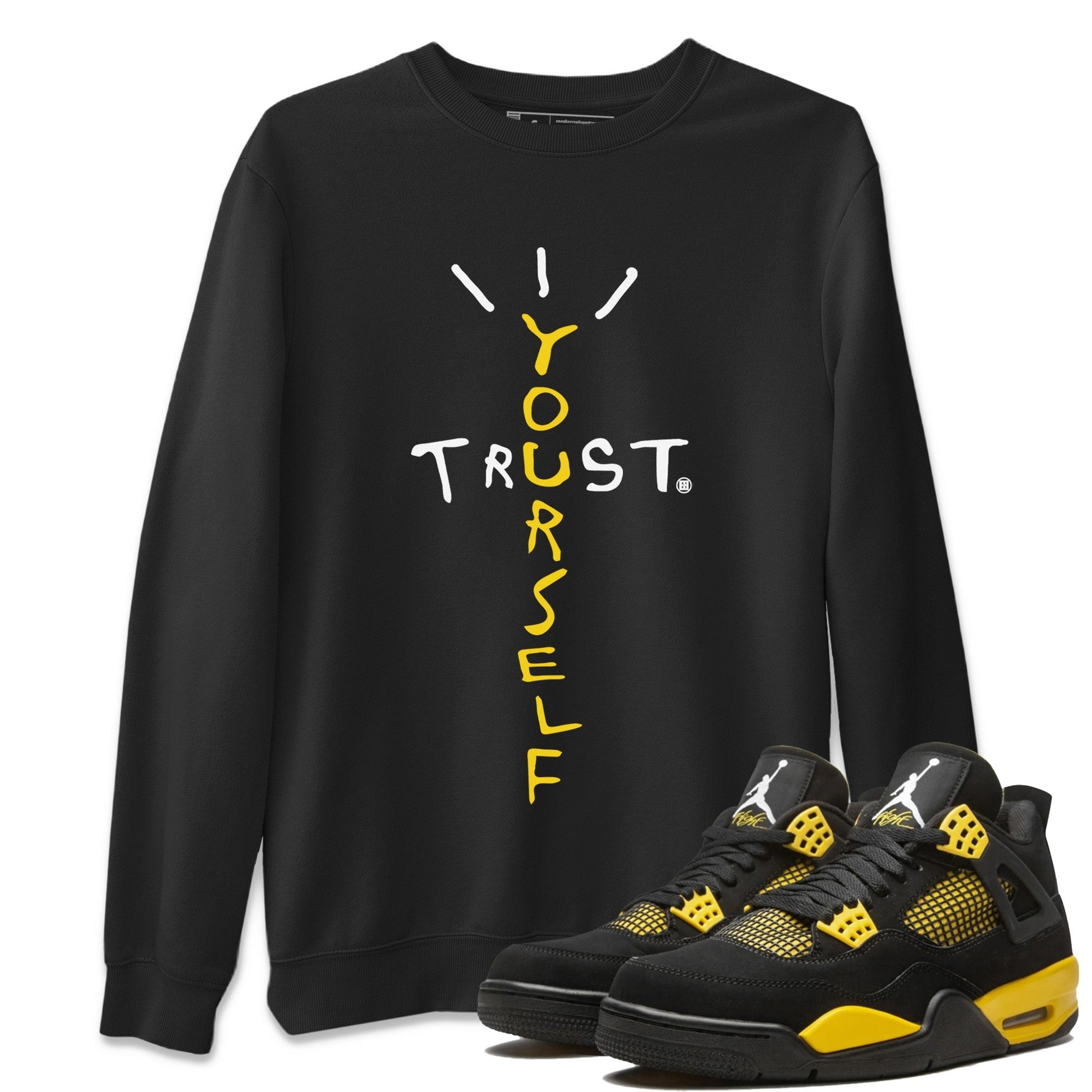  Trust Yourself Crew Neck Sneaker Tees Air Jordan 4 Thunder Sneaker T-Shirts Washing and Care Tip