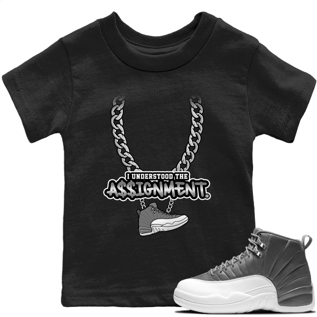 Jordan 12 Stealth Sneaker Match Tees Understood Assignment Sneaker Tees Jordan 12 Stealth Sneaker Release Tees Kids Shirts