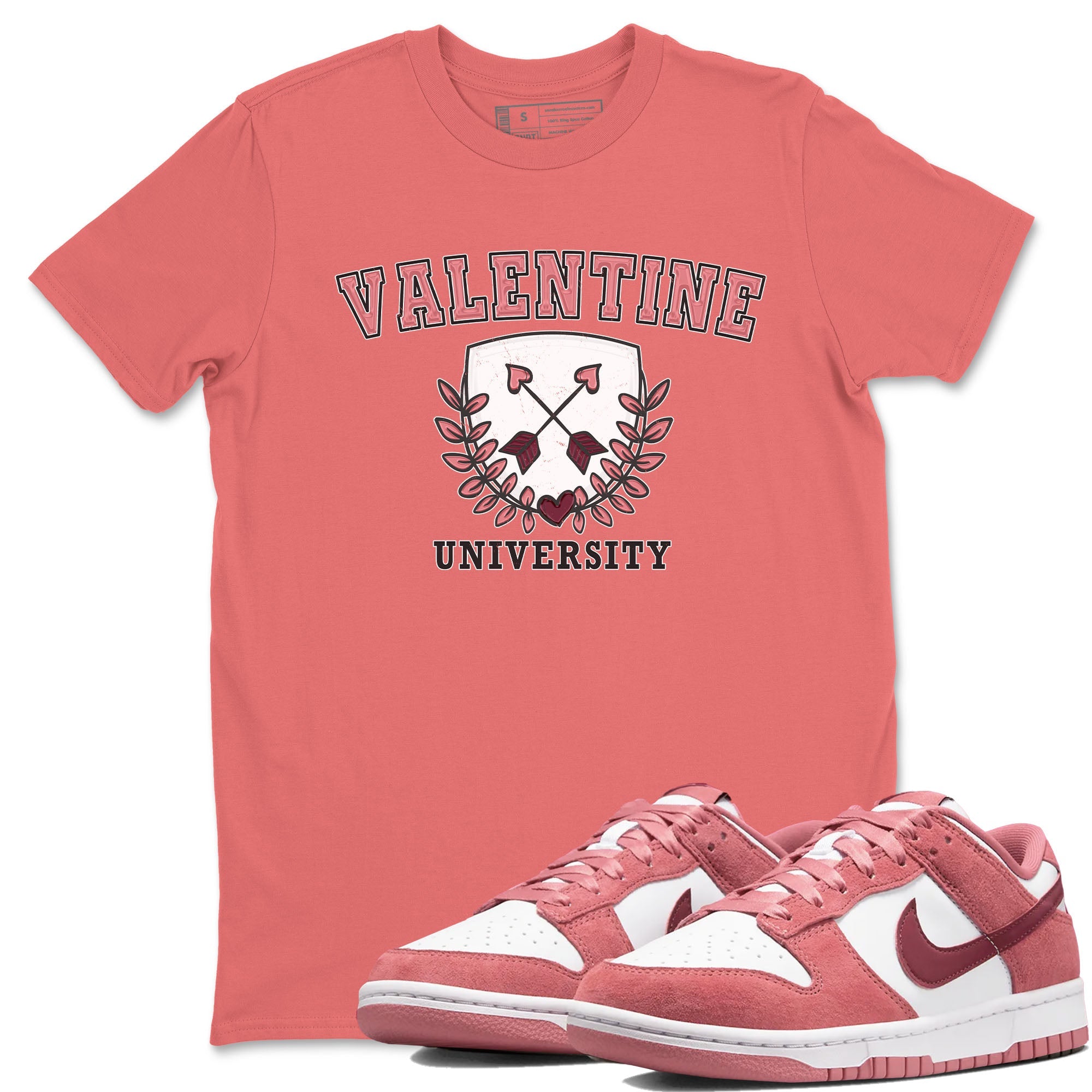 Dunk Valentine's Day shirt to match jordans University sneaker tees Dunks Valentine's Day SNRT sneaker Release Tees unisex cotton Coral 1 crew neck shirt