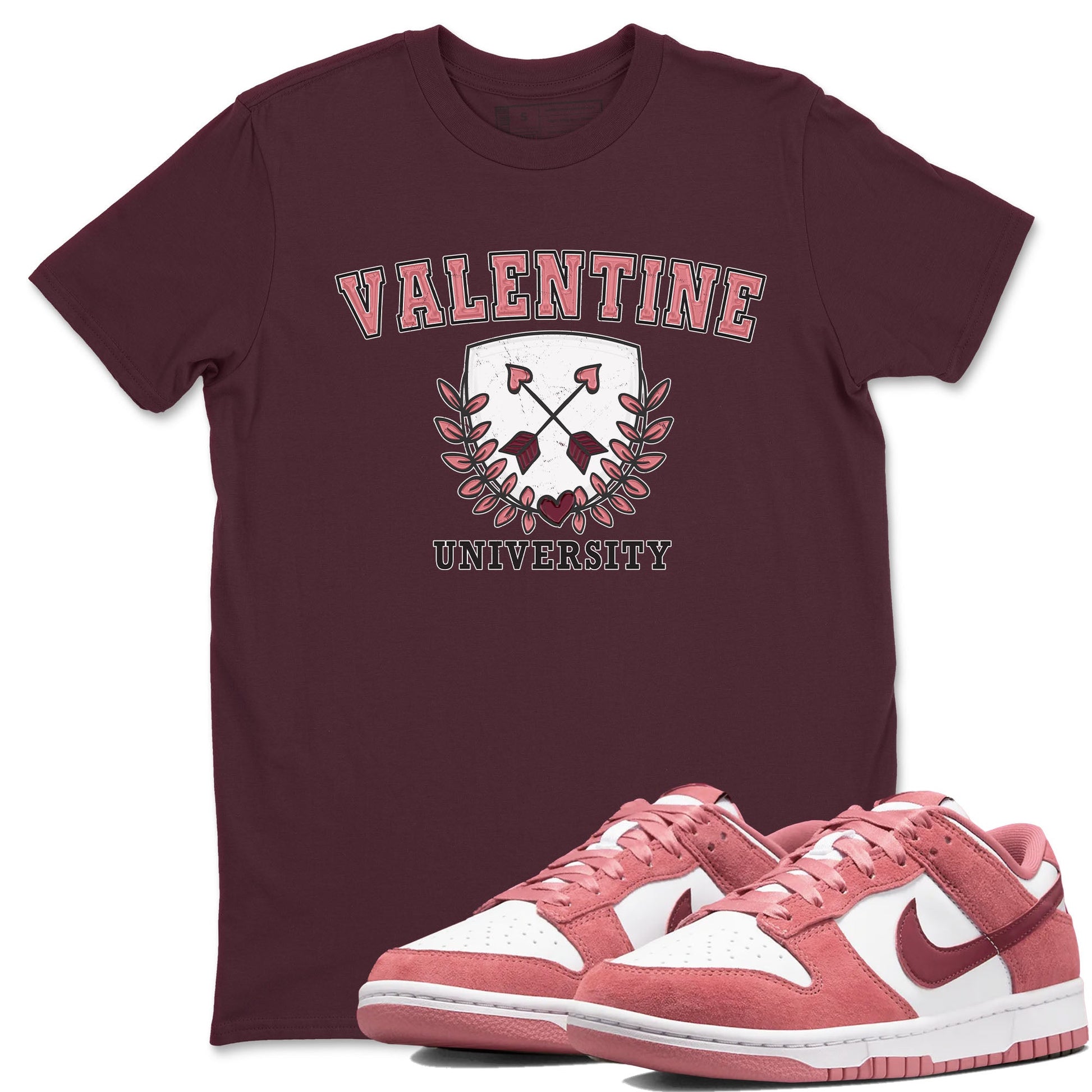 Dunk Valentine's Day shirt to match jordans University sneaker tees Dunks Valentine's Day SNRT sneaker Release Tees unisex cotton Maroon 1 crew neck shirt