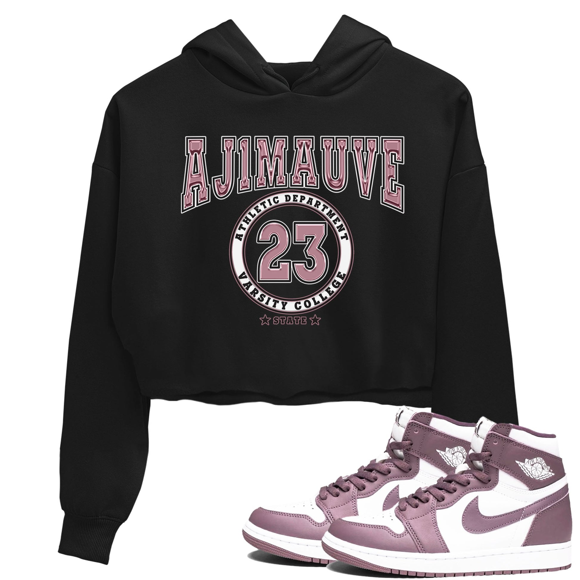 Air Jordan 1 Mauve shirt to match jordans Varsity sneaker tees AJ1 Mauve SNRT Sneaker Tees Sneaker Matching Clothing Brand Black 1 Crop T-Shirt
