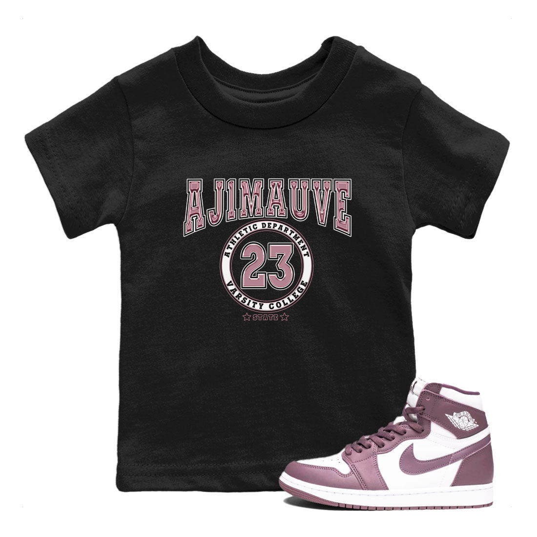 Air Jordan 1 Mauve shirt to match jordans Varsity sneaker tees AJ1 Mauve SNRT Sneaker Tees Sneaker Matching Clothing Brand Baby Toddler Black 1 T-Shirt