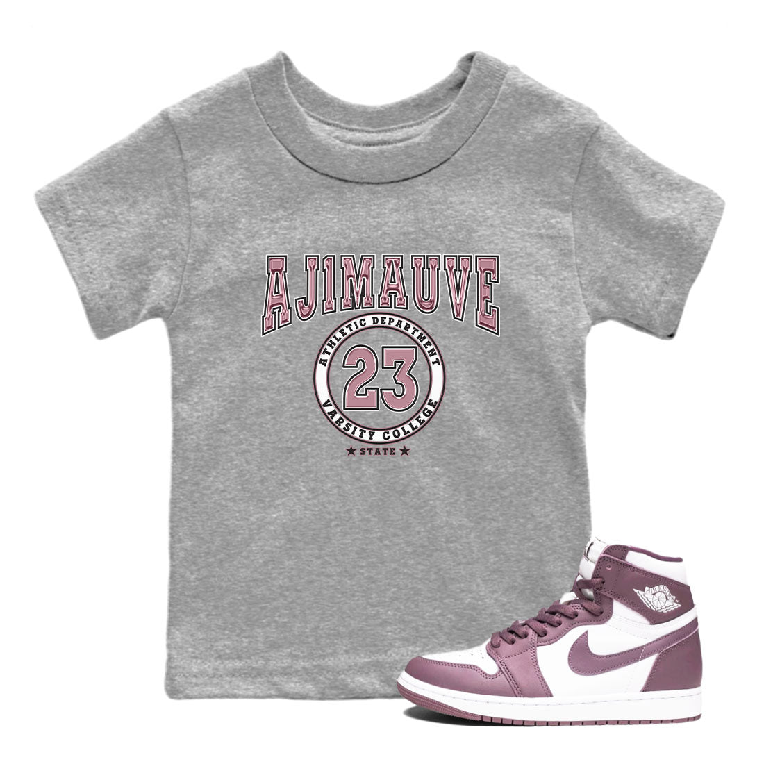 Air Jordan 1 Mauve shirt to match jordans Varsity sneaker tees AJ1 Mauve SNRT Sneaker Tees Sneaker Matching Clothing Brand Baby Toddler Heather Grey 1 T-Shirt
