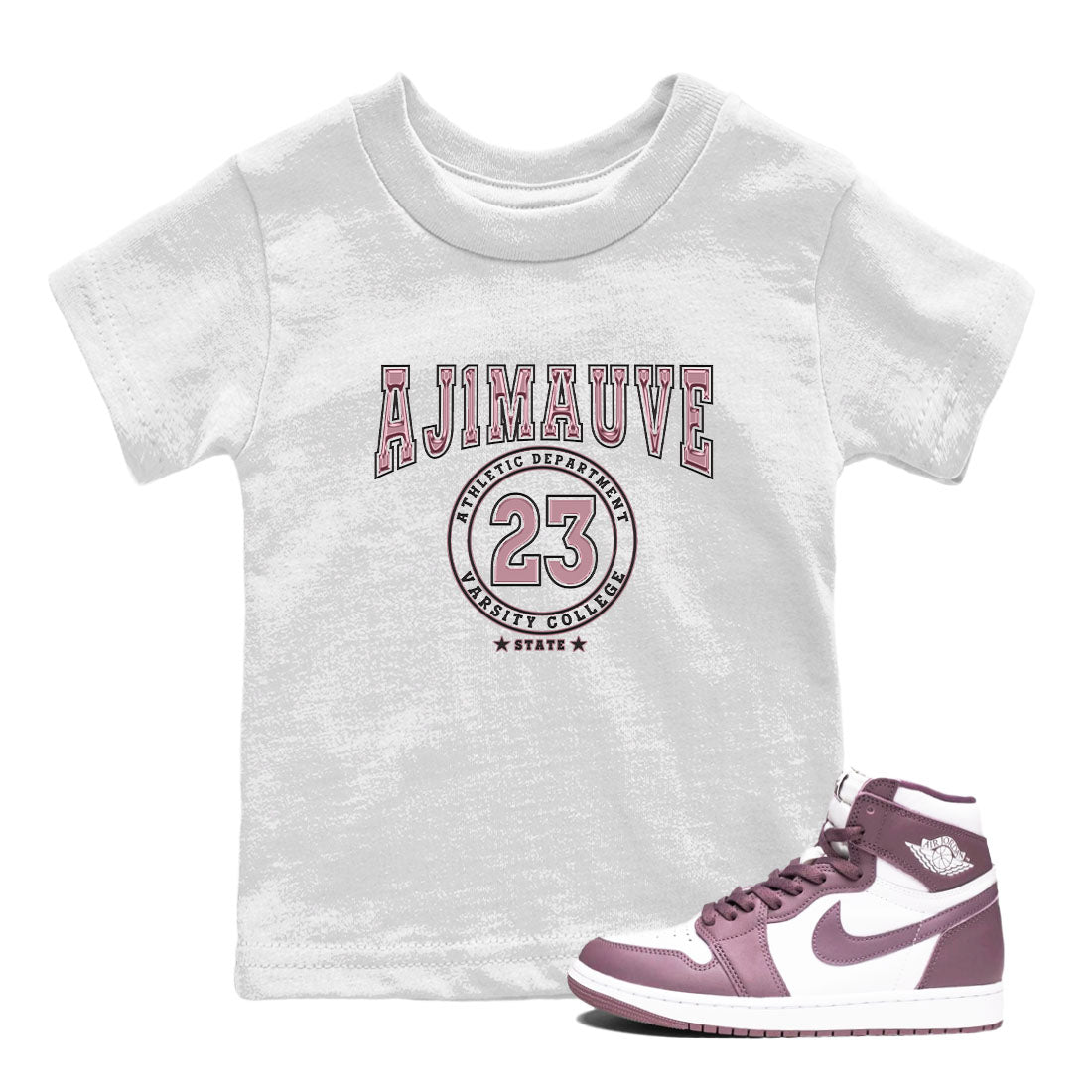 Air Jordan 1 Mauve shirt to match jordans Varsity sneaker tees AJ1 Mauve SNRT Sneaker Tees Sneaker Matching Clothing Brand Baby Toddler White 1 T-Shirt
