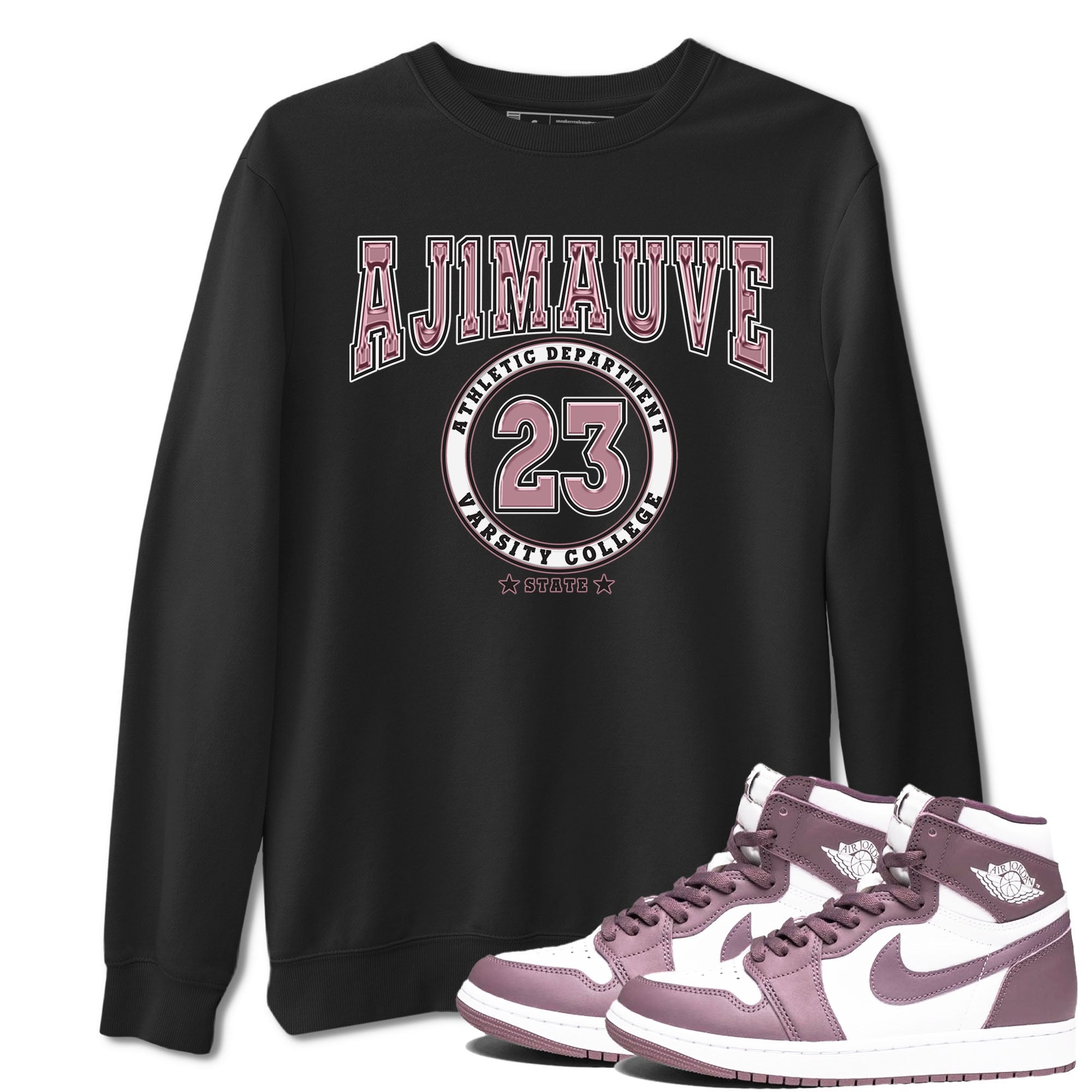 Air Jordan 1 Mauve shirt to match jordans Varsity sneaker tees AJ1 Mauve SNRT Sneaker Tees Sneaker Matching Clothing Brand Unisex Sneaker Tee Black 1 T-Shirt