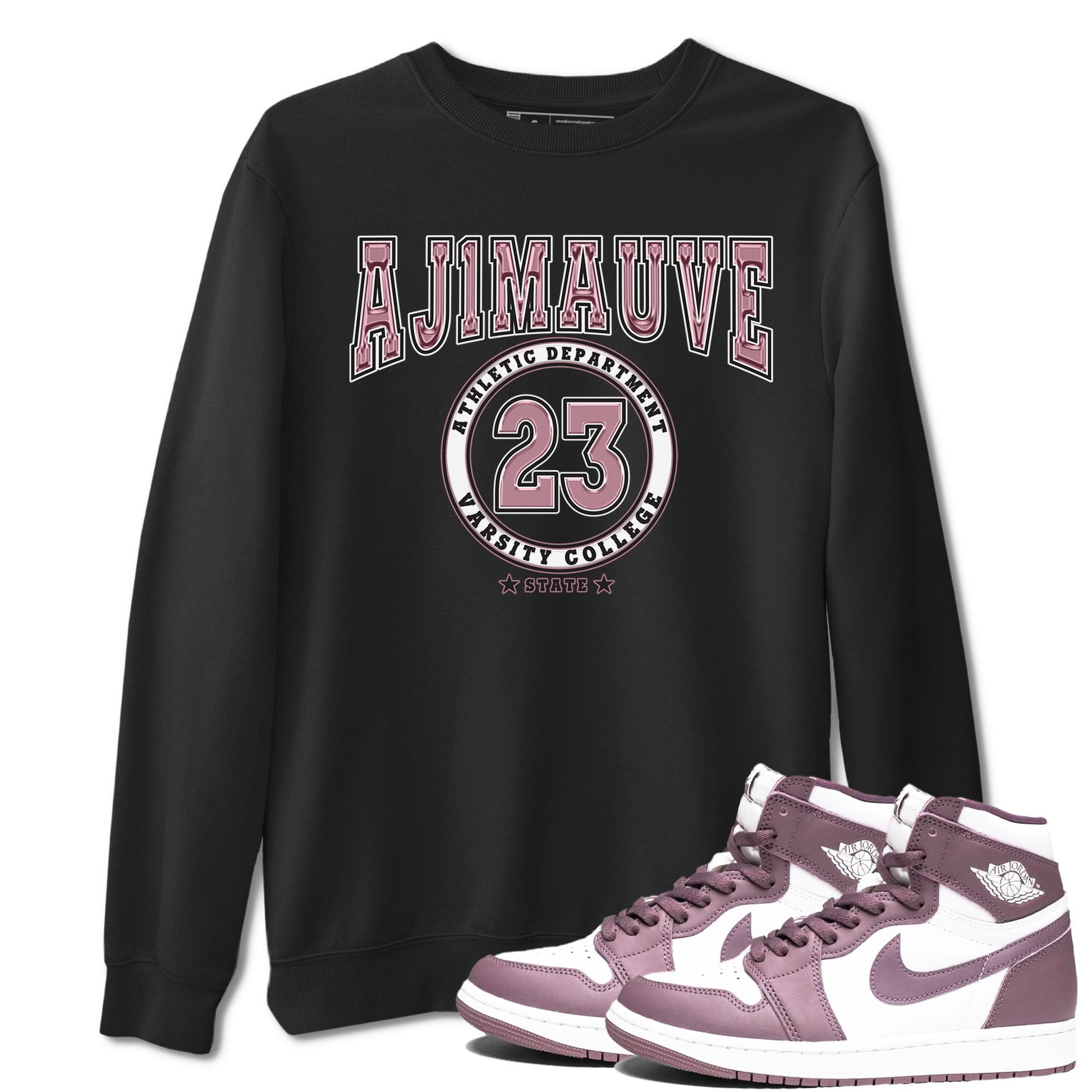 Air Jordan 1 Mauve shirt to match jordans Varsity sneaker tees AJ1 Mauve SNRT Sneaker Tees Sneaker Matching Clothing Brand Unisex Sneaker Tee Black 1 T-Shirt