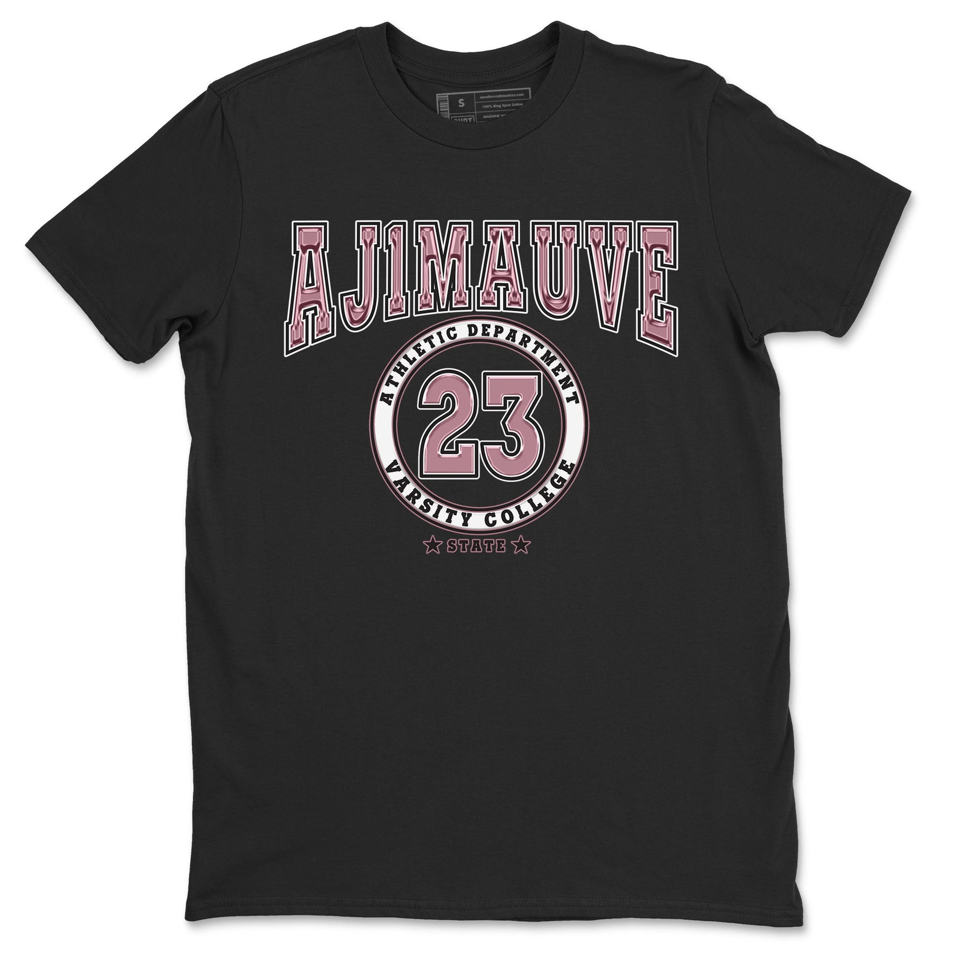 Air Jordan 1 Mauve shirt to match jordans Varsity sneaker tees AJ1 Mauve SNRT Sneaker Tees Sneaker Matching Clothing Brand Unisex Sneaker Tee Black 2 T-Shirt