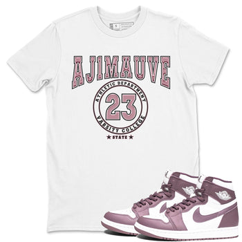 Air Jordan 1 Mauve shirt to match jordans Varsity sneaker tees AJ1 Mauve SNRT Sneaker Tees Sneaker Matching Clothing Brand Unisex Sneaker Tee White 1 T-Shirt