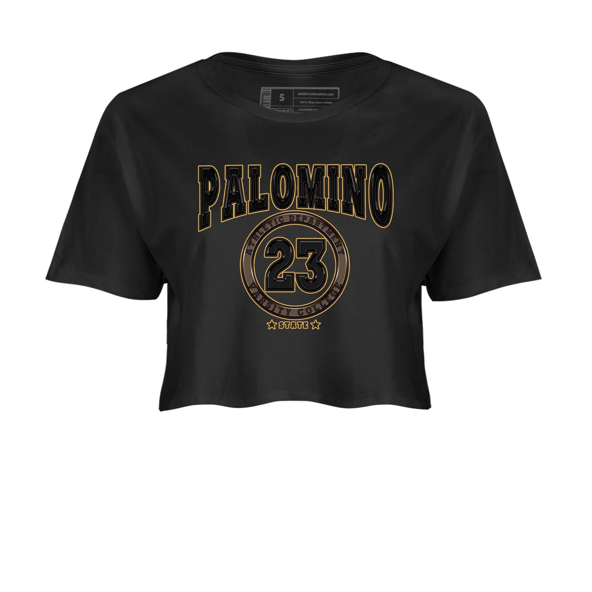 Air Jordan 1 Palomino shirt to match jordans Varsity sneaker tees Crew Neck Jordan 1 Retro High OG Palomino SNRT Sneaker Release Tees Black 2 Crop T-Shirt