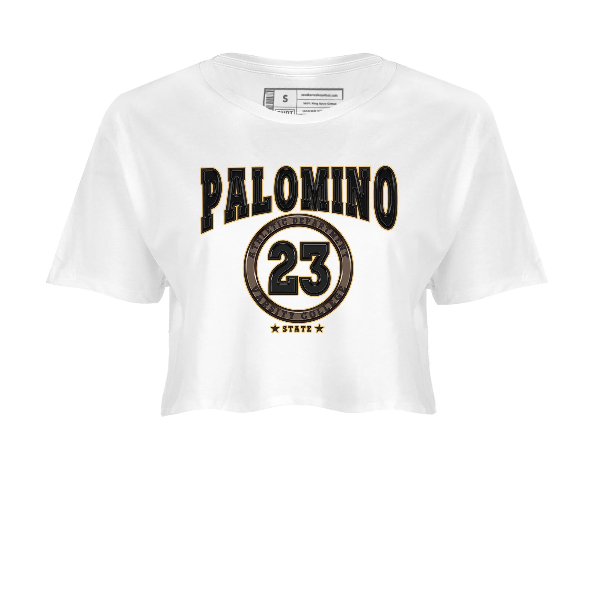 Air Jordan 1 Palomino shirt to match jordans Varsity sneaker tees Crew Neck Jordan 1 Retro High OG Palomino SNRT Sneaker Release Tees White 2 Crop T-Shirt