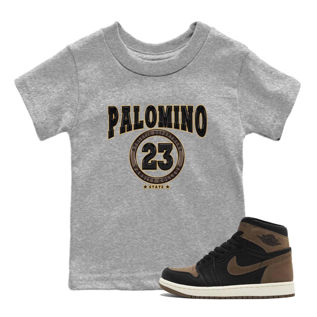 Air Jordan 1 Palomino shirt to match jordans Varsity sneaker tees Crew Neck Jordan 1 Retro High OG Palomino SNRT Sneaker Release Tees Baby Toddler Heather Grey 1 T-Shirt