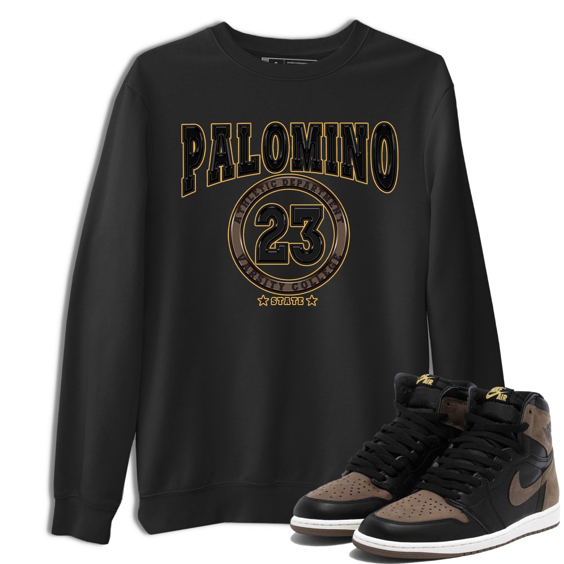 Air Jordan 1 Palomino shirt to match jordans Varsity sneaker tees Crew Neck Jordan 1 Retro High OG Palomino SNRT Sneaker Release Tees Unisex Casual Shirts Black 1 T-Shirt