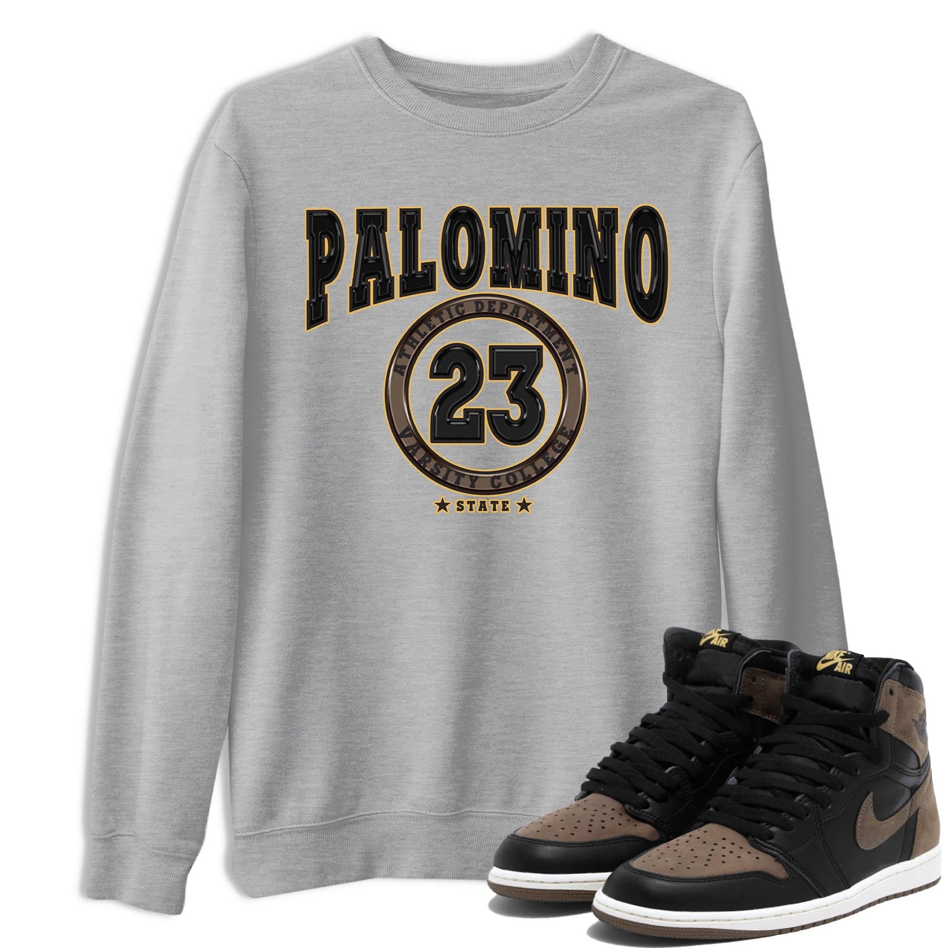 Air Jordan 1 Palomino shirt to match jordans Varsity sneaker tees Crew Neck Jordan 1 Retro High OG Palomino SNRT Sneaker Release Tees Unisex Casual Shirts Heather Grey 1 T-Shirt