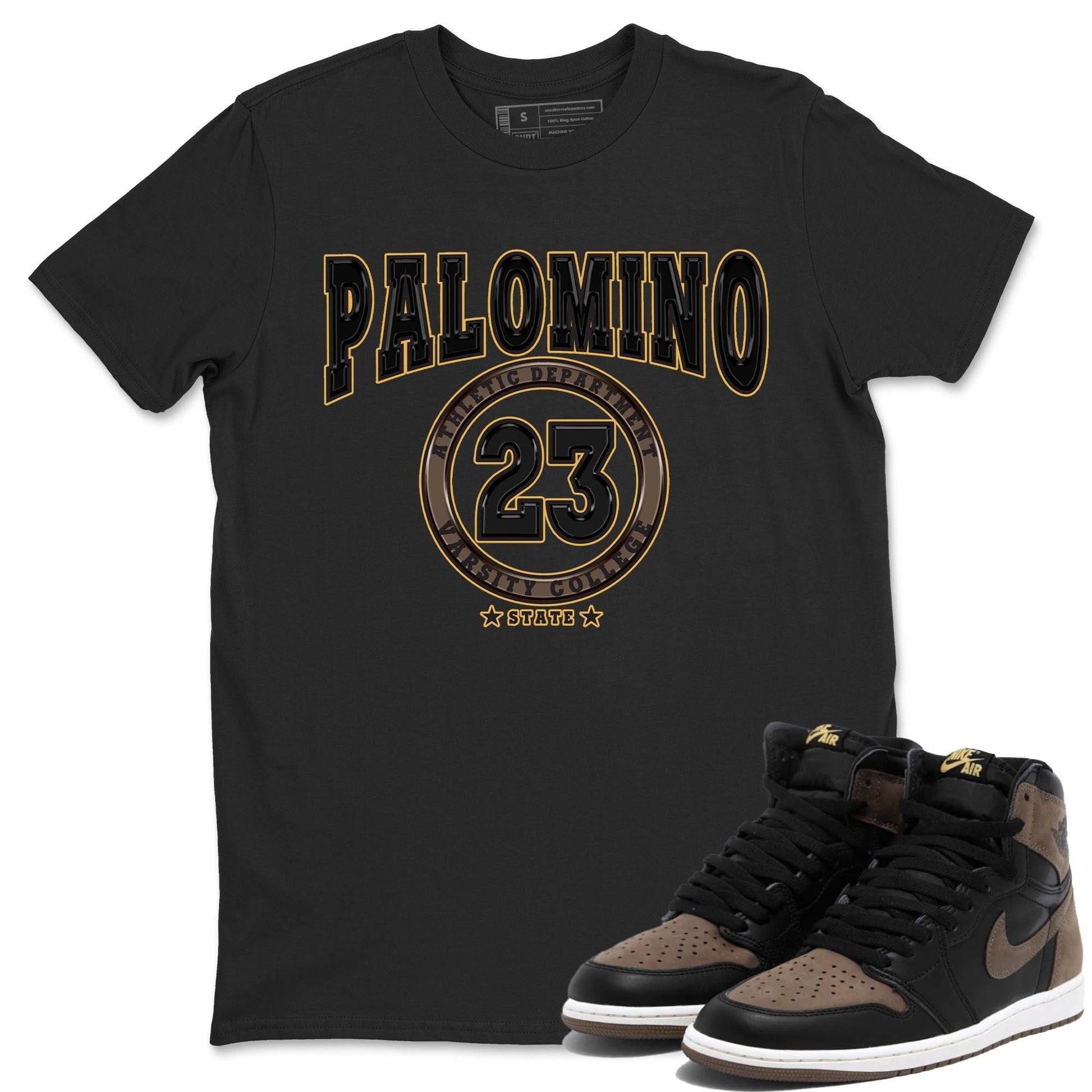 Air Jordan 1 Palomino shirt to match jordans Varsity sneaker tees Crew Neck Jordan 1 Retro High OG Palomino SNRT Sneaker Release Tees Unisex Casual Shirts Black 1 T-Shirt