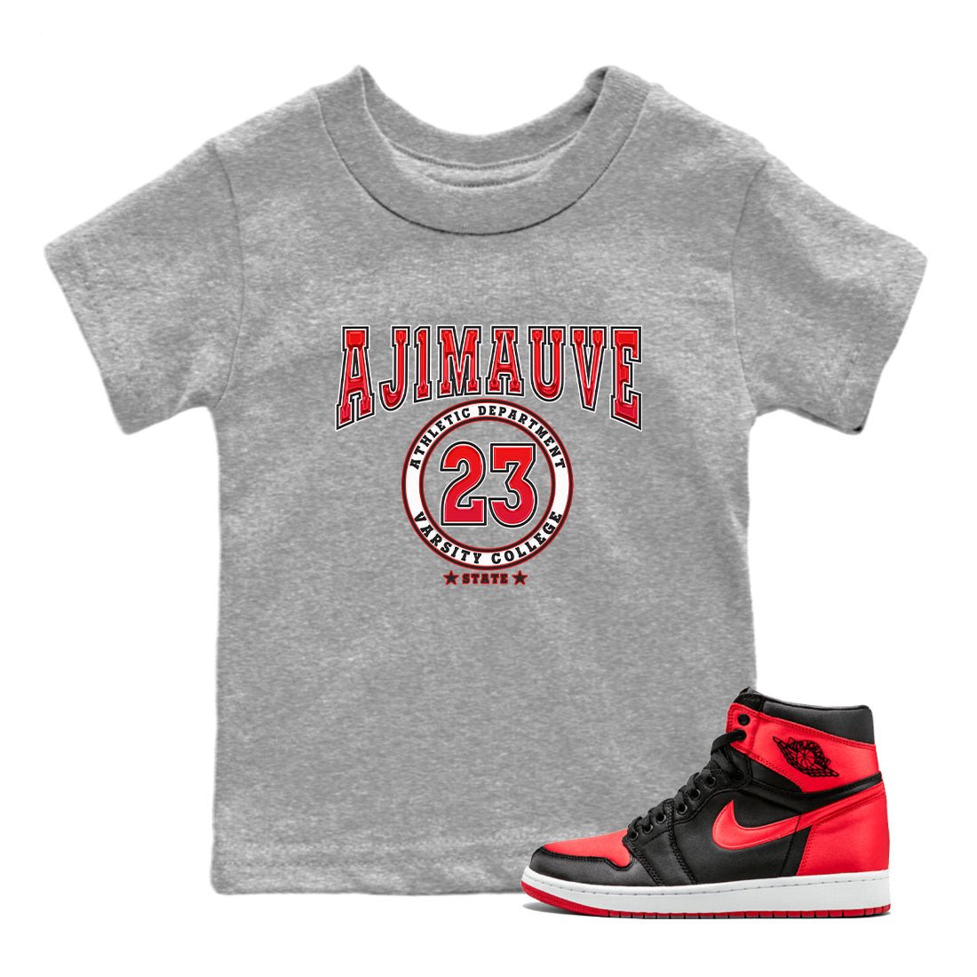 Air Jordan 1 Satin Bred shirt to match jordans Varsity sneaker tees AJ1 Retro Satin Bred SNRT Sneaker Tees Sneaker Matching Clothing Brand Baby Toddler Heather Grey 1 T-Shirt