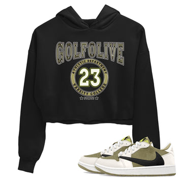 Jordan 1 Low X Travis Scott Golf Olive shirt to match jordans Varsity sneaker release tees Air Jordan 1 Travis Scott Golf Olive SNRT Sneaker Tees Black 1 Crop T-Shirt