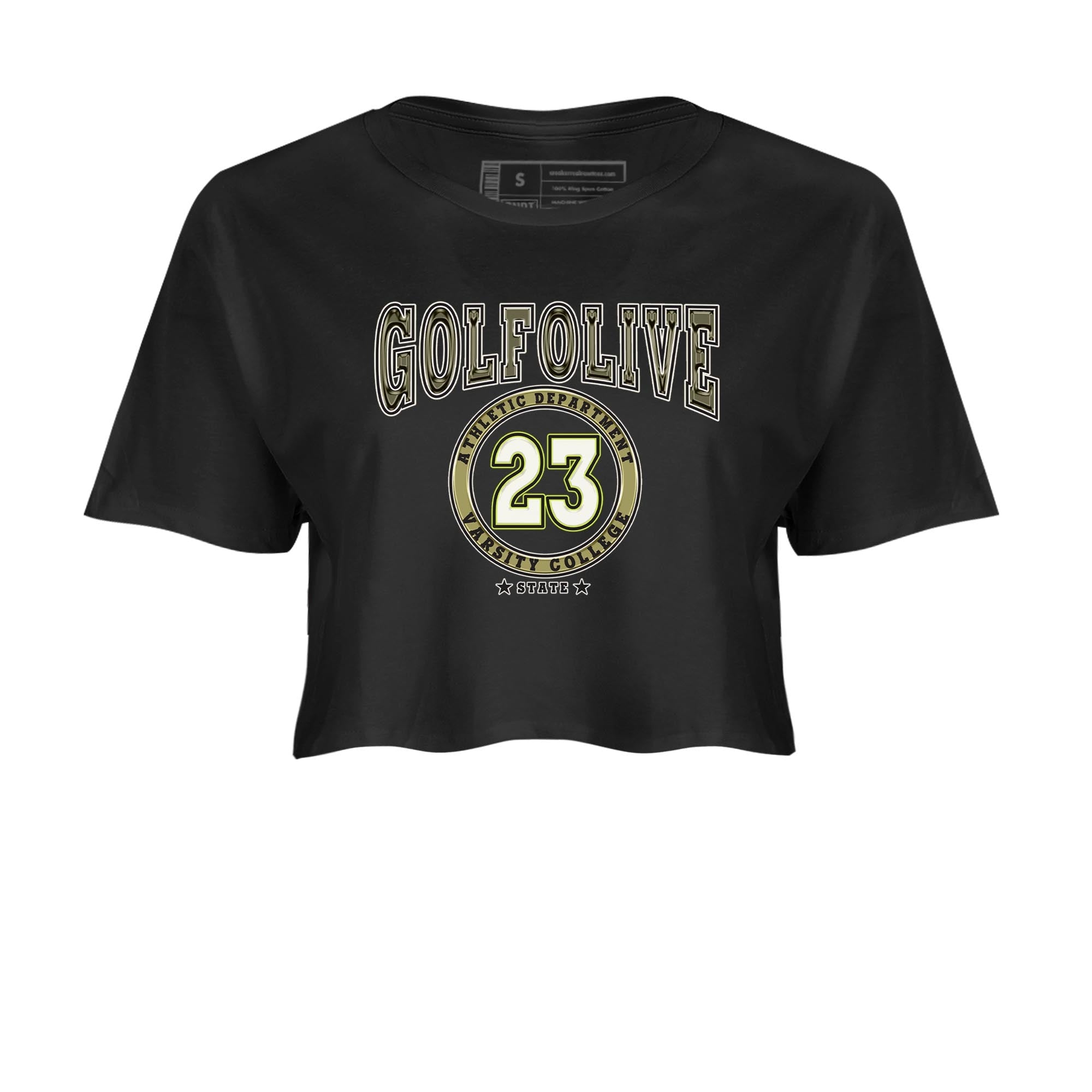 Jordan 1 Low X Travis Scott Golf Olive shirt to match jordans Varsity sneaker release tees Air Jordan 1 Travis Scott Golf Olive SNRT Sneaker Tees Black 2 Crop T-Shirt