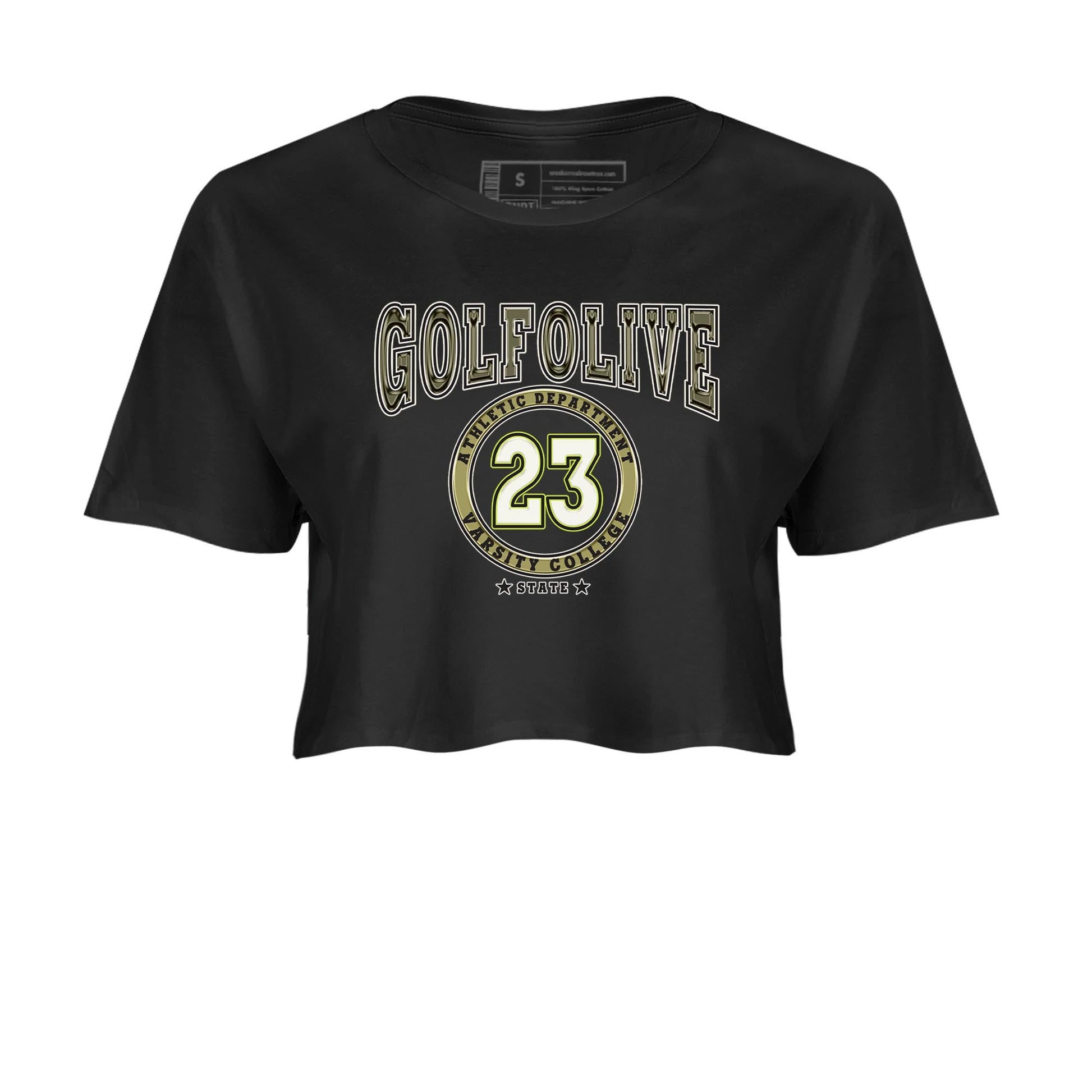 Jordan 1 Low X Travis Scott Golf Olive shirt to match jordans Varsity sneaker release tees Air Jordan 1 Travis Scott Golf Olive SNRT Sneaker Tees Black 2 Crop T-Shirt