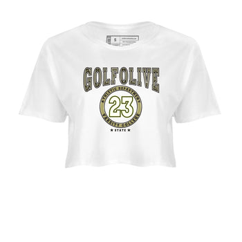 Jordan 1 Low X Travis Scott Golf Olive shirt to match jordans Varsity sneaker release tees Air Jordan 1 Travis Scott Golf Olive SNRT Sneaker Tees White 2 Crop T-Shirt