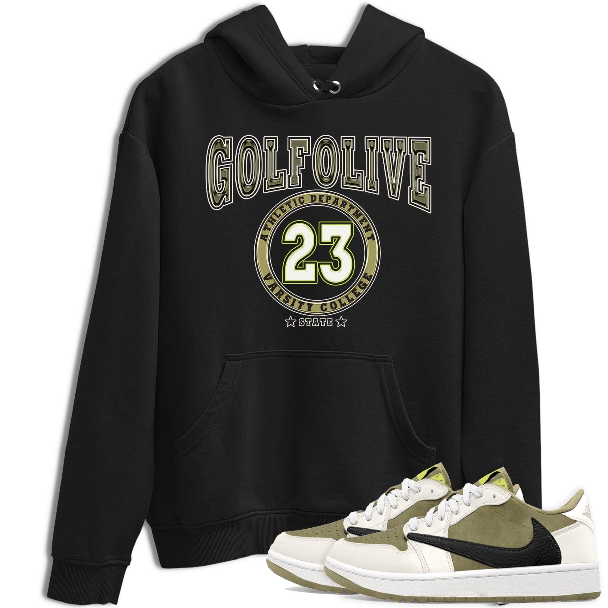 Jordan 1 Low X Travis Scott Golf Olive shirt to match jordans Varsity sneaker release tees Air Jordan 1 Travis Scott Golf Olive SNRT Sneaker Tees Unisex Streetwear Clothing Black 1 T-Shirt