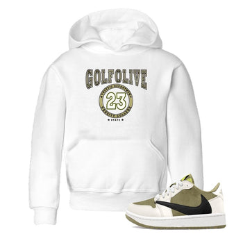 Jordan 1 Low X Travis Scott Golf Olive shirt to match jordans Varsity sneaker release tees Air Jordan 1 Travis Scott Golf Olive SNRT Sneaker Tees Baby Toddler White 1 T-Shirt