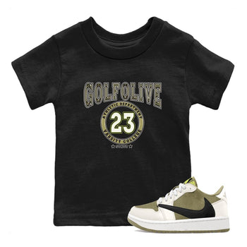 Jordan 1 Low X Travis Scott Golf Olive shirt to match jordans Varsity sneaker release tees Air Jordan 1 Travis Scott Golf Olive SNRT Sneaker Tees Baby Toddler Black 1 T-Shirt