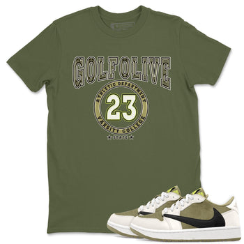 Jordan 1 Low X Travis Scott Golf Olive shirt to match jordans Varsity sneaker release tees Air Jordan 1 Travis Scott Golf Olive SNRT Sneaker Tees Unisex Streetwear Clothing Military Green 1 T-Shirt