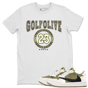 Jordan 1 Low X Travis Scott Golf Olive shirt to match jordans Varsity sneaker release tees Air Jordan 1 Travis Scott Golf Olive SNRT Sneaker Tees Unisex Streetwear Clothing White 1 T-Shirt