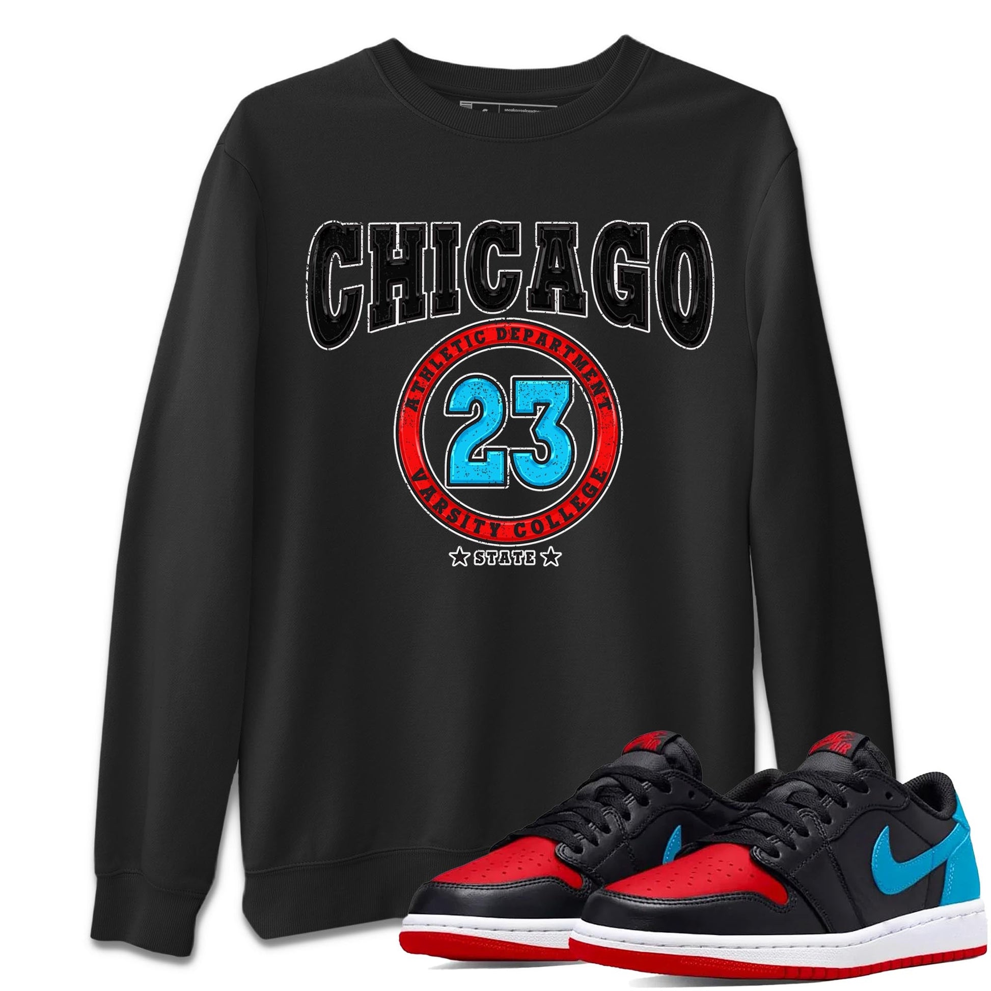 Air Jordan 1 Low UNC to Chicago shirt to match jordans Varsity sneaker tees Air Jordan 1 UNC to Chicago SNRT Sneaker Release Tees Unisex Black 1 T-Shirt
