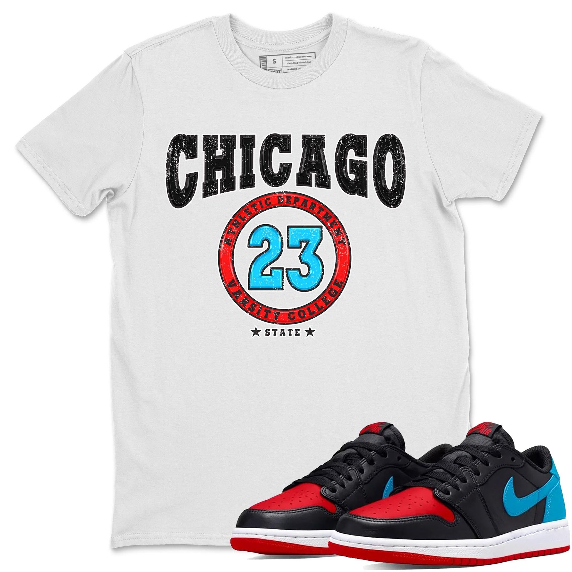 Air Jordan 1 Low UNC to Chicago shirt to match jordans Varsity sneaker tees Air Jordan 1 UNC to Chicago SNRT Sneaker Release Tees Unisex White 1 T-Shirt