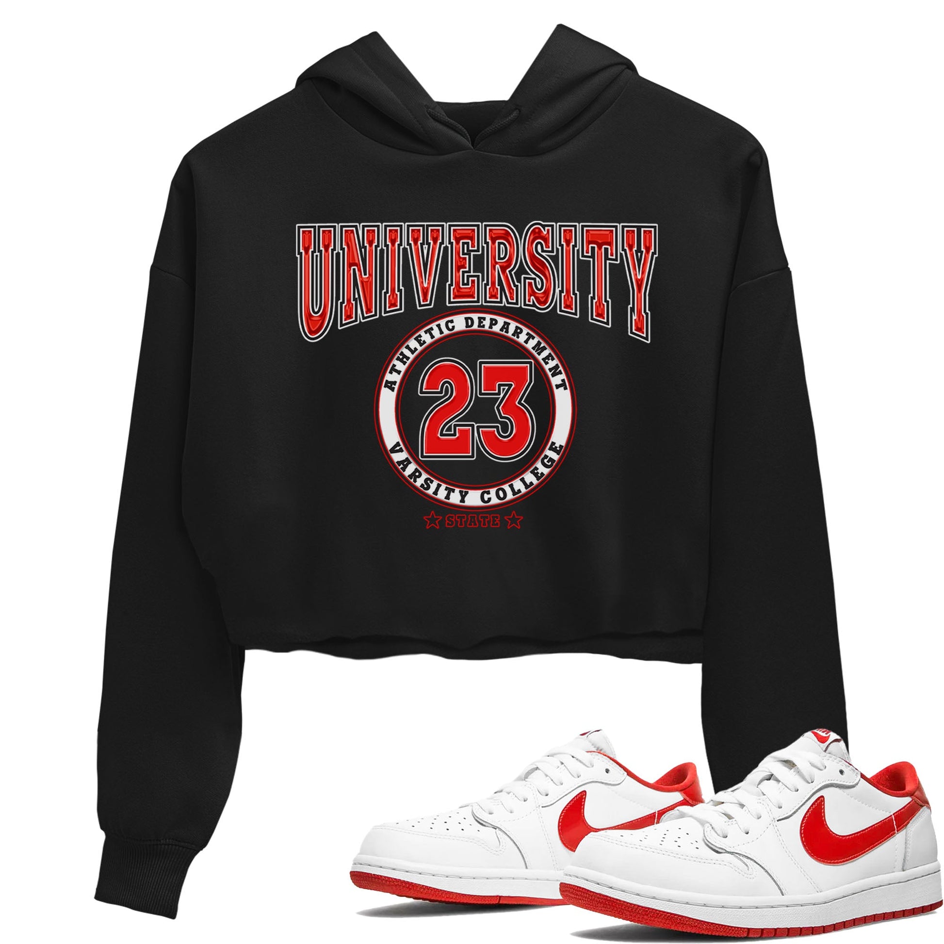 1s Low University Red shirt to match jordans Varsity sneaker tees Air Jordan 1 University Red SNRT Sneaker Tees Sneaker Matching Clothing Brand Black 1 Crop T-Shirt