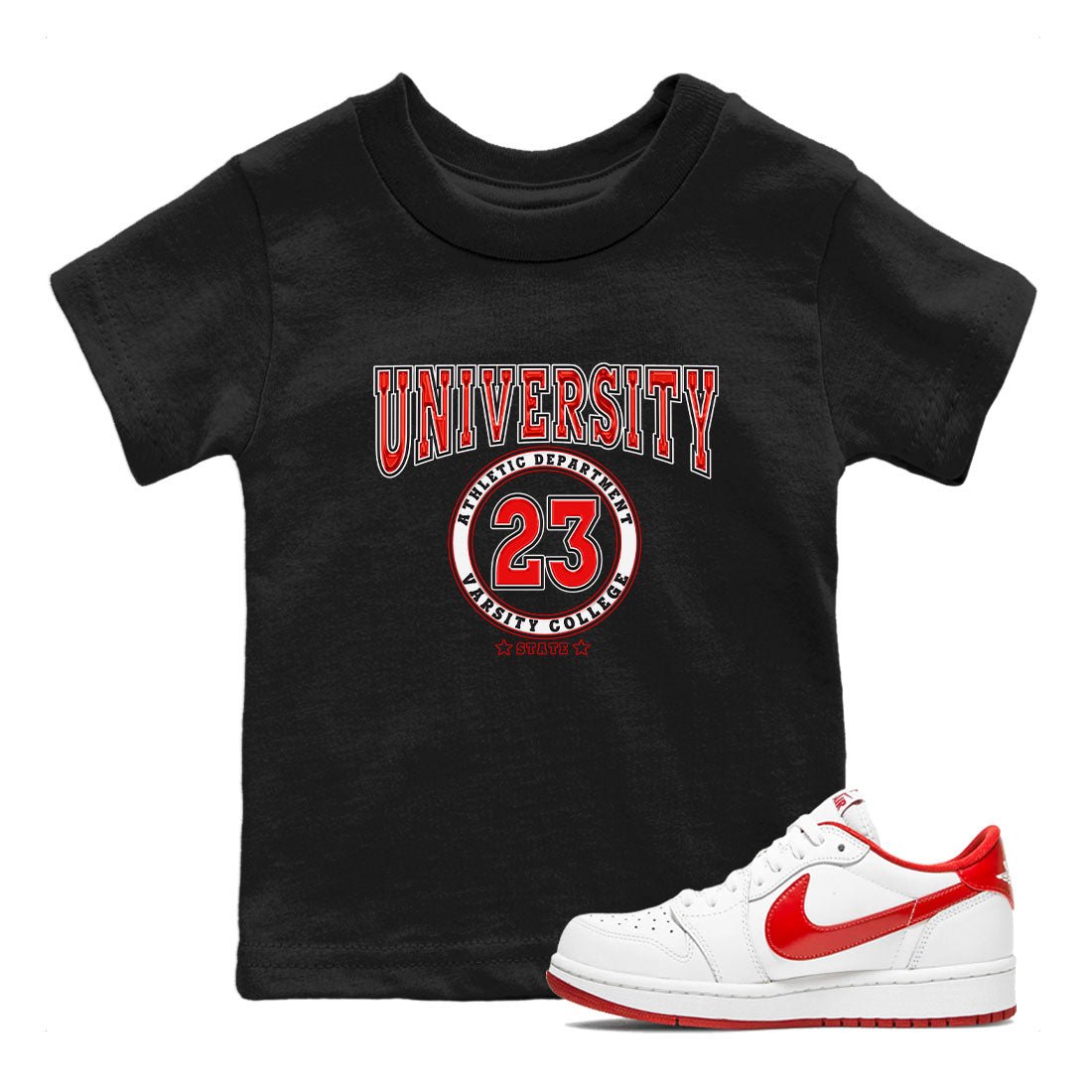 1s Low University Red shirt to match jordans Varsity sneaker tees Air Jordan 1 University Red SNRT Sneaker Tees Sneaker Matching Clothing Brand Baby Toddler Black 1 T-Shirt