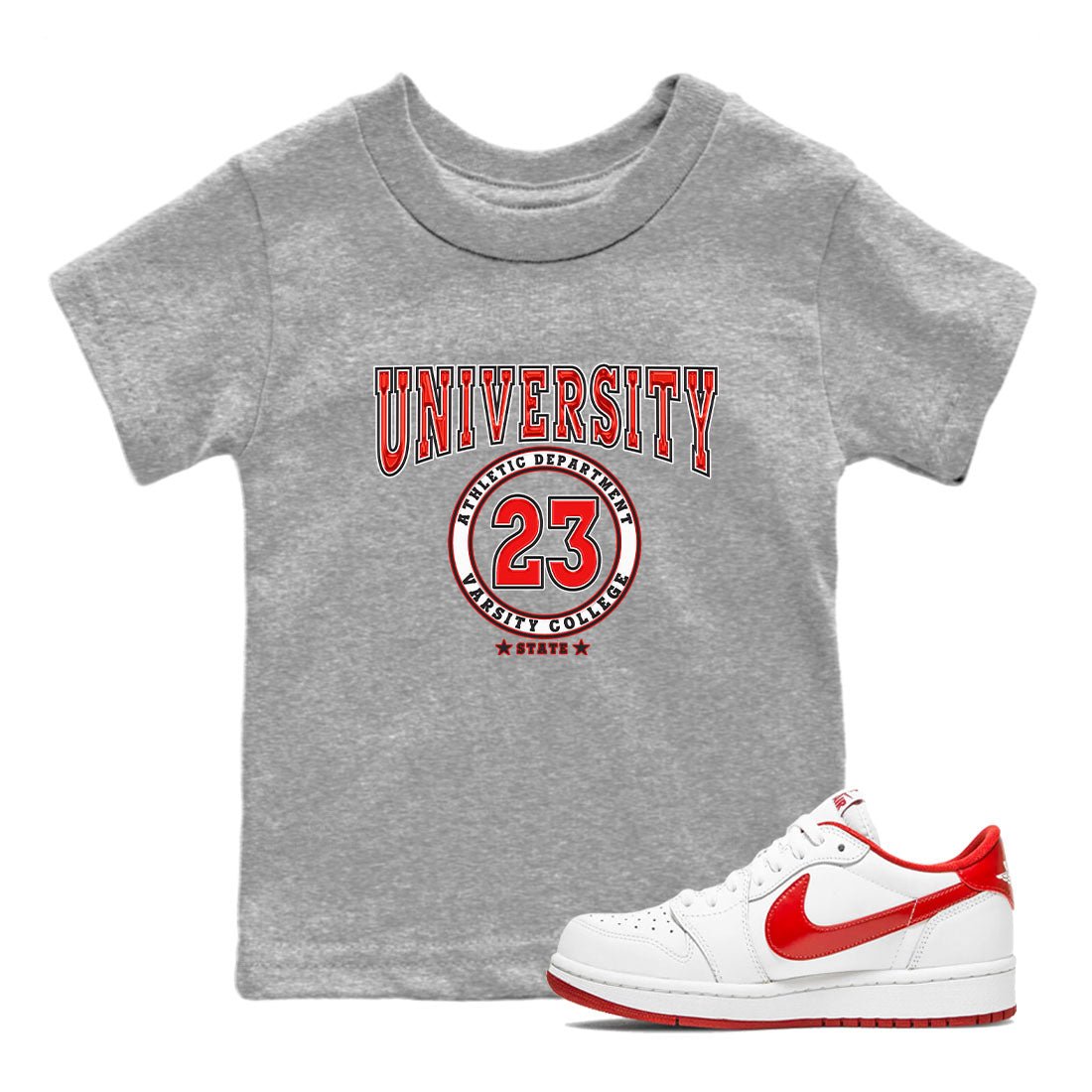 1s Low University Red shirt to match jordans Varsity sneaker tees Air Jordan 1 University Red SNRT Sneaker Tees Sneaker Matching Clothing Brand Baby Toddler Heather Grey 1 T-Shirt