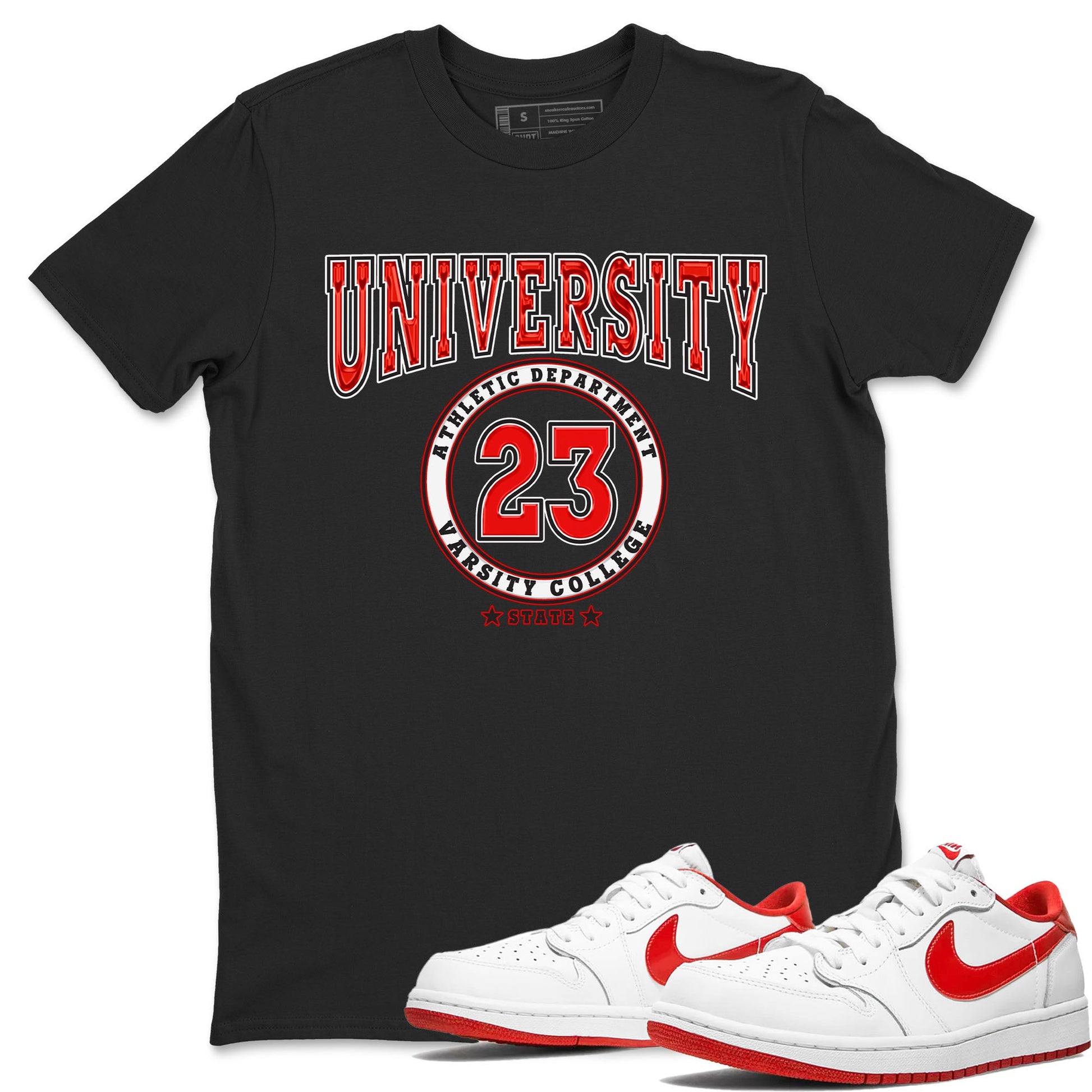 1s Low University Red shirt to match jordans Varsity sneaker tees Air Jordan 1 University Red SNRT Sneaker Tees Sneaker Matching Clothing Brand Unisex Sneaker Tee Black 1 T-Shirt
