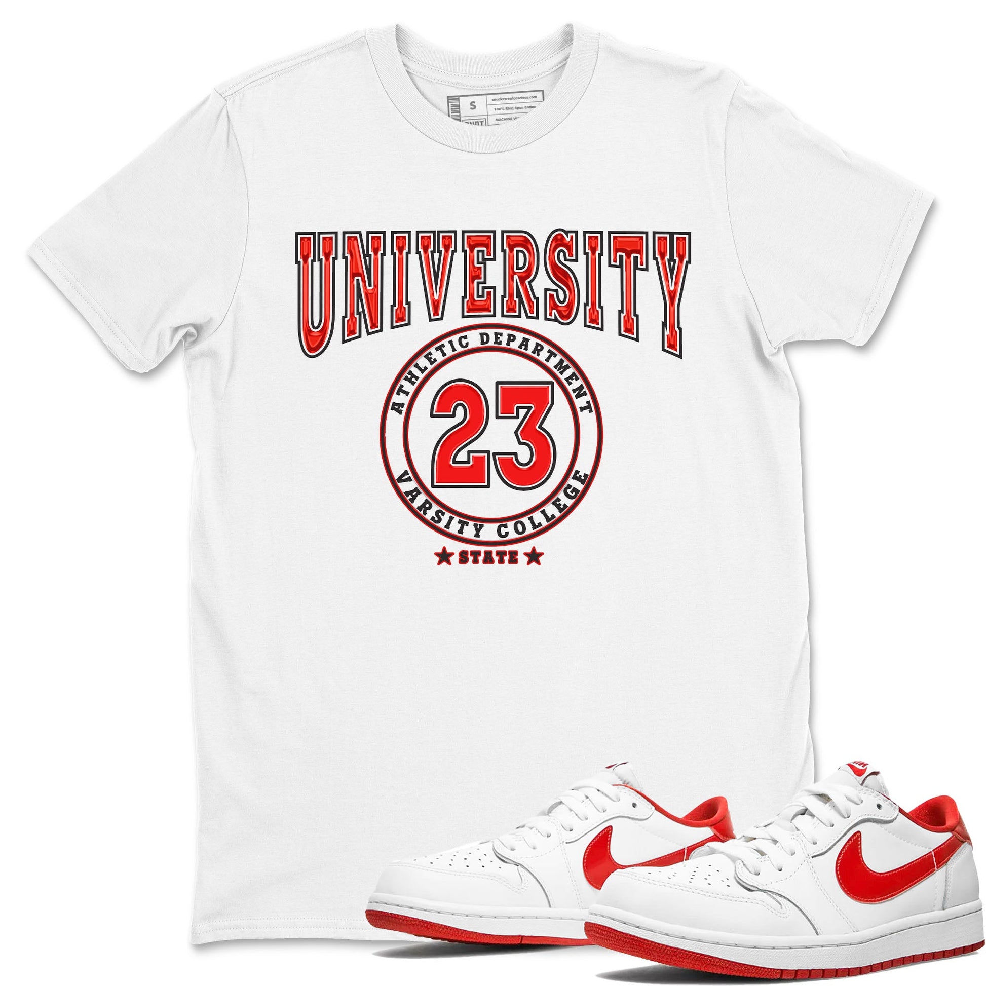 1s Low University Red shirt to match jordans Varsity sneaker tees Air Jordan 1 University Red SNRT Sneaker Tees Sneaker Matching Clothing Brand Unisex Sneaker Tee White 1 T-Shirt