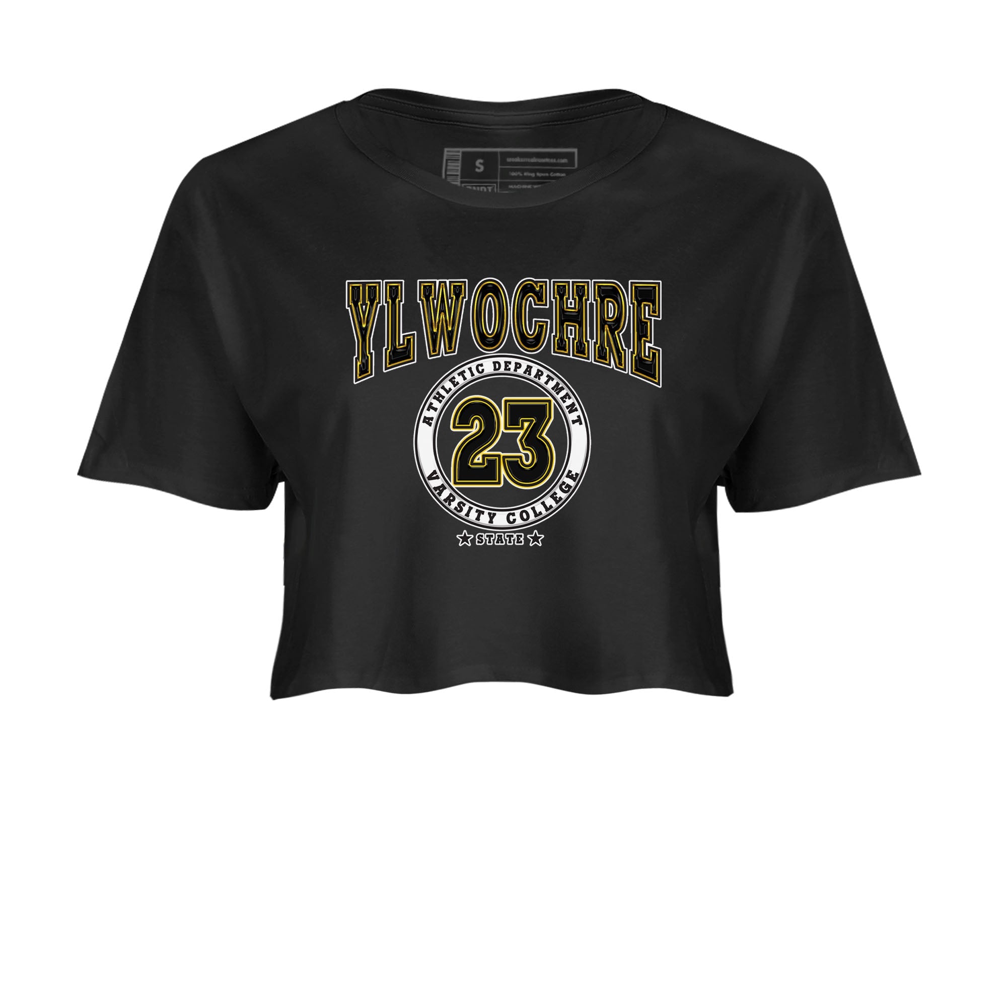1s Yellow Ochre shirt to match jordans Varsity sneaker tees Air Jordan 1 High OG Yellow Ochre SNRT Sneaker Release Tees Black 2 crop length shirt