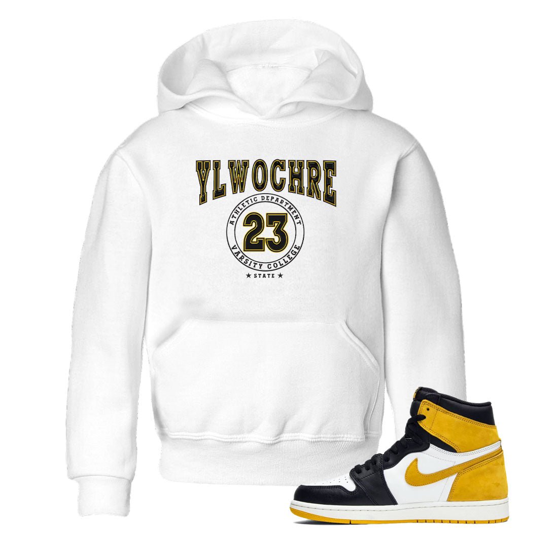 1s Yellow Ochre shirt to match jordans Varsity sneaker tees Air Jordan 1 High OG Yellow Ochre SNRT sneaker release tees baby toddler White 1 cotton Shirt