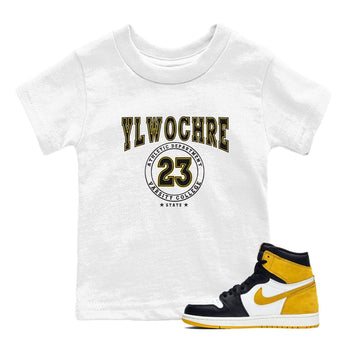 1s Yellow Ochre shirt to match jordans Varsity sneaker tees Air Jordan 1 High OG Yellow Ochre SNRT sneaker release tees baby toddler White 1 cotton Shirt