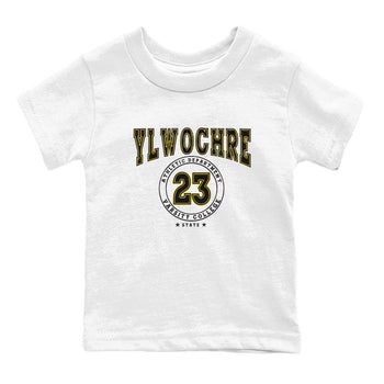 1s Yellow Ochre shirt to match jordans Varsity sneaker tees Air Jordan 1 High OG Yellow Ochre SNRT sneaker release tees baby toddler White 2 cotton Shirt