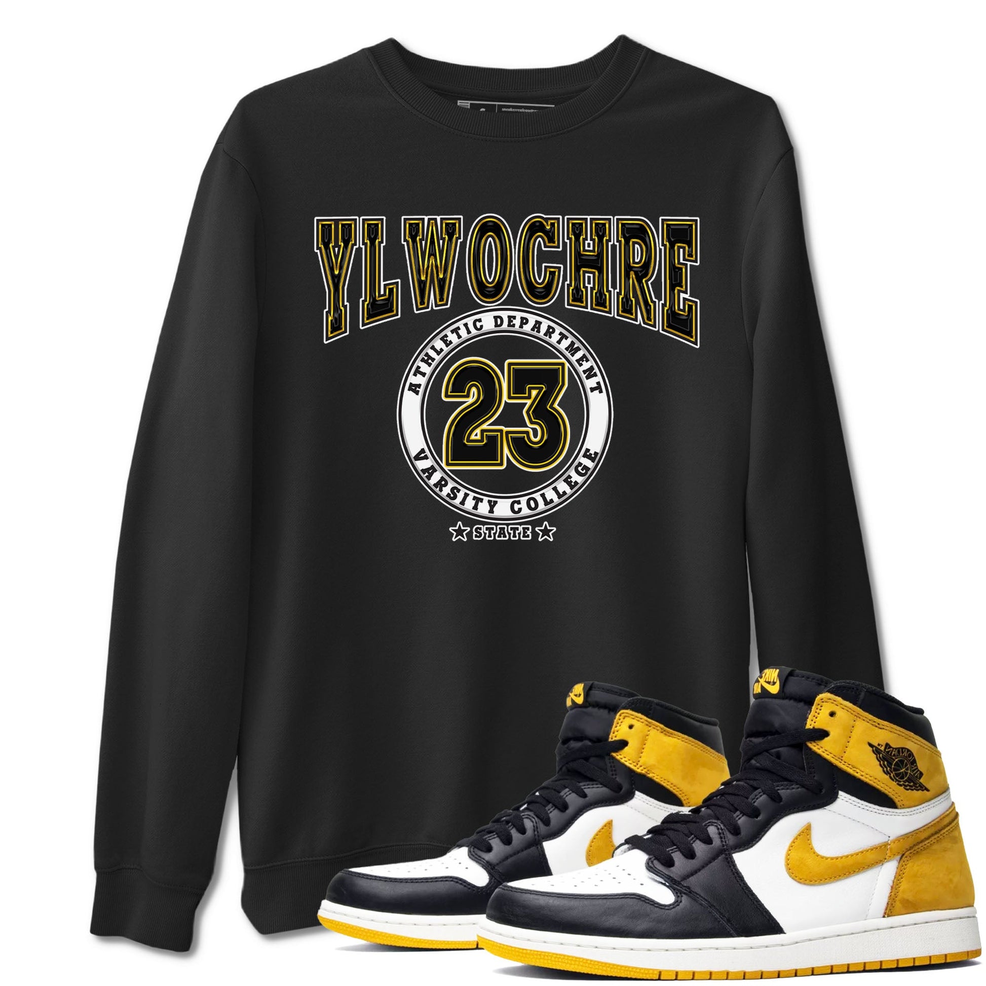 1s Yellow Ochre shirt to match jordans Varsity sneaker tees Air Jordan 1 High OG Yellow Ochre SNRT Sneaker Release Tees unisex cotton Black 1 crew neck shirt