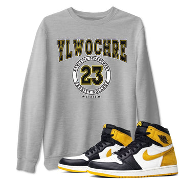 1s Yellow Ochre shirt to match jordans Varsity sneaker tees Air Jordan 1 High OG Yellow Ochre SNRT Sneaker Release Tees unisex cotton Heather Grey 1 crew neck shirt