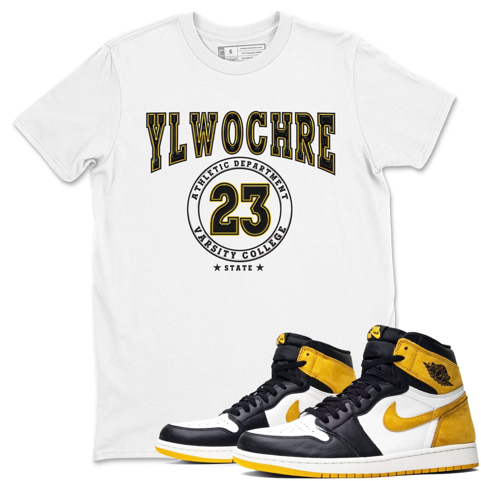 1s Yellow Ochre shirt to match jordans Varsity sneaker tees Air Jordan 1 High OG Yellow Ochre SNRT Sneaker Release Tees unisex cotton White 1 crew neck shirt
