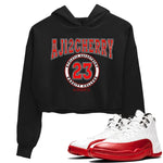 Jordan 12 Retro Cherry shirt to match jordans Varsity Red Varsity special sneaker matching tees 12s Cherry SNRT sneaker tees Black 1 Crop T-Shirt