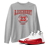 Jordan 12 Retro Cherry shirt to match jordans Varsity Red Varsity special sneaker matching tees 12s Cherry SNRT sneaker tees Unisex Heather Grey 1 T-Shirt