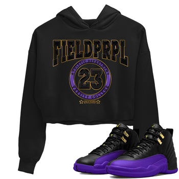 12s Field Purple shirt to match jordans Varsity sneaker tees Air Jordan 12 Field Purple SNRT Sneaker Release Tees Black 1 Crop T-Shirt