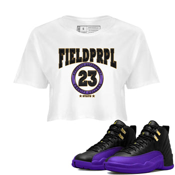 12s Field Purple shirt to match jordans Varsity sneaker tees Air Jordan 12 Field Purple SNRT Sneaker Release Tees White 1 Crop T-Shirt