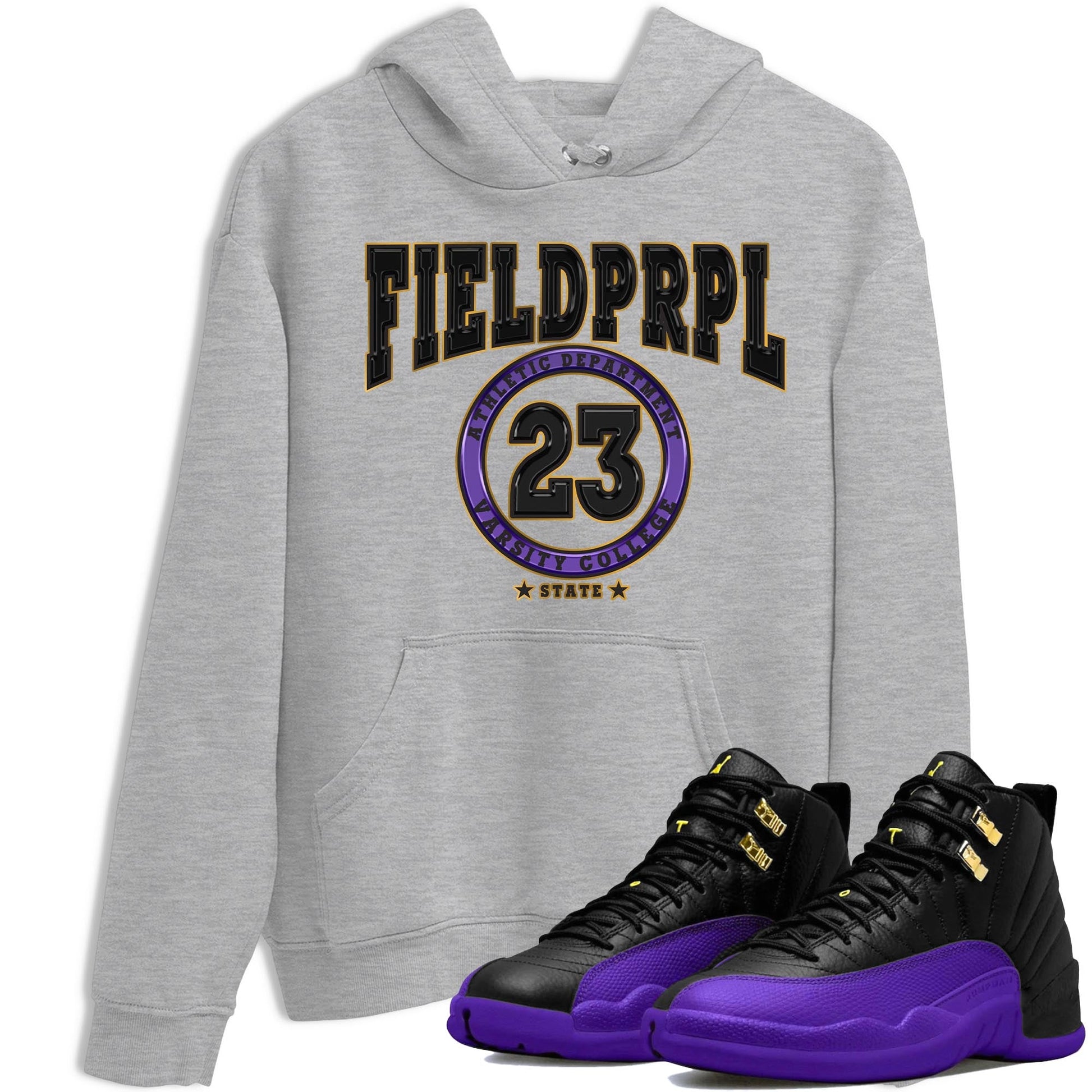 12s Field Purple shirt to match jordans Varsity sneaker tees Air Jordan 12 Field Purple SNRT Sneaker Release Tees Crew Neck Casual Unisex Heather Grey 1 T-Shirt