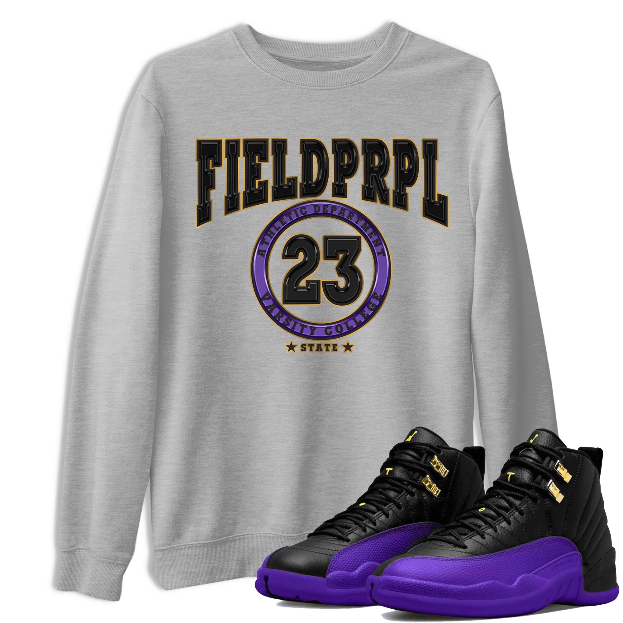 12s Field Purple shirt to match jordans Varsity sneaker tees Air Jordan 12 Field Purple SNRT Sneaker Release Tees Crew Neck Casual Unisex Heather Grey 1 T-Shirt