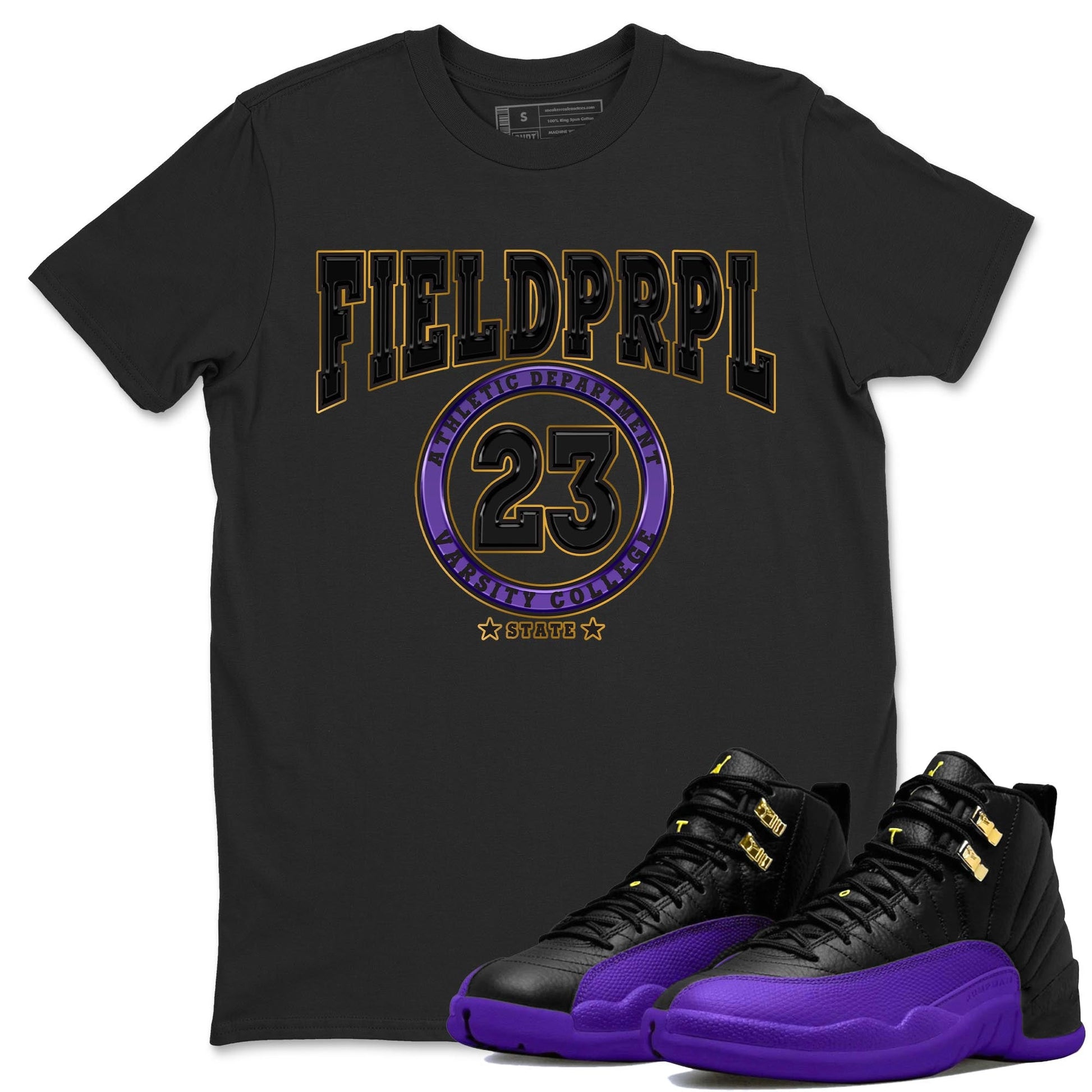 12s Field Purple shirt to match jordans Varsity sneaker tees Air Jordan 12 Field Purple SNRT Sneaker Release Tees Crew Neck Casual Unisex Black 1 T-Shirt